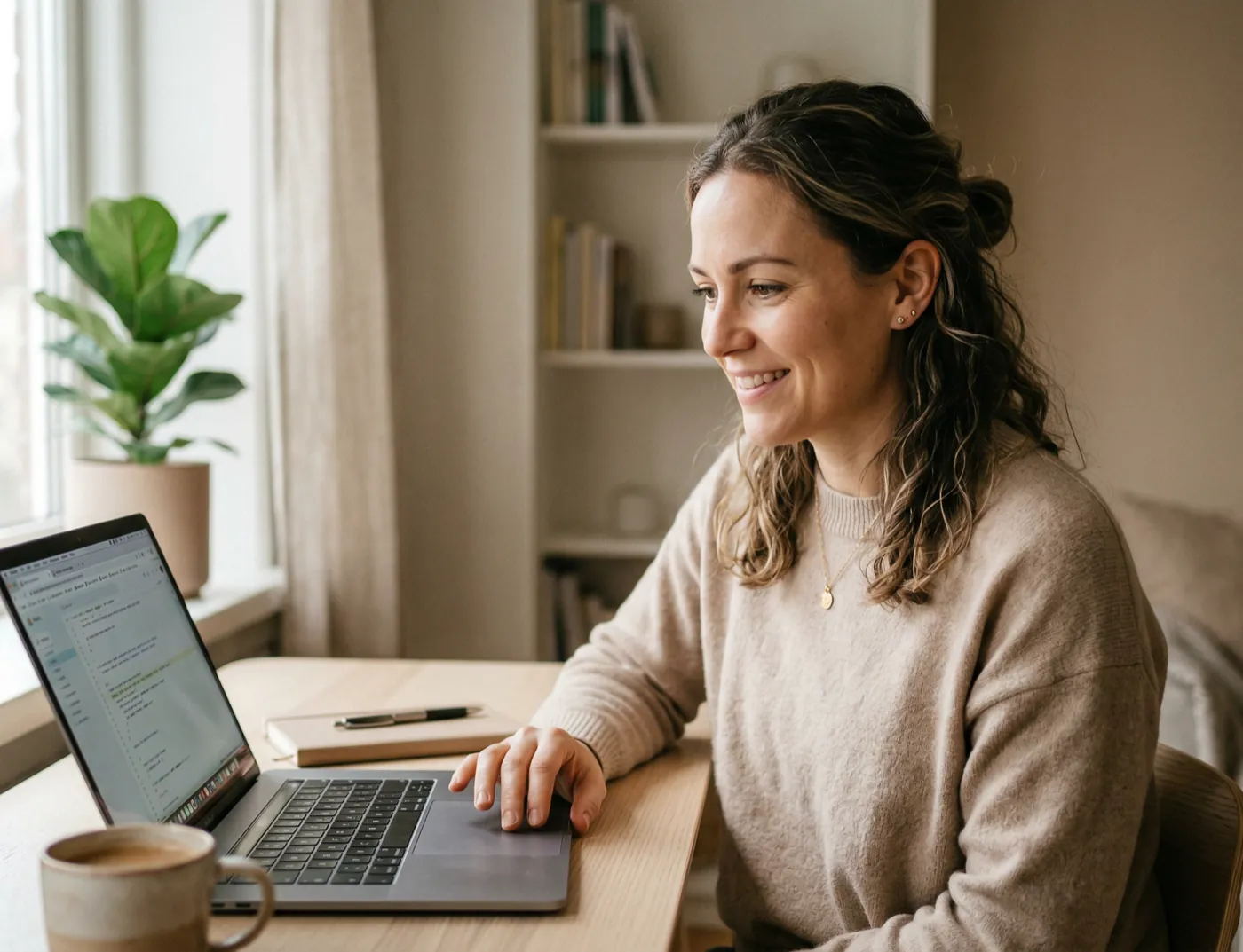 A woman taking the ADHD self-assessment on her laptop at home